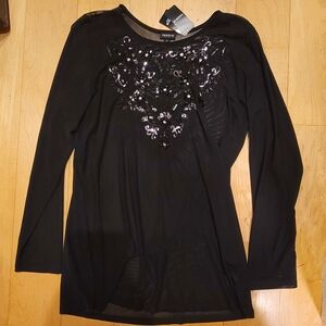 Torrid Black Sequin Embellished Long Sleeve Top